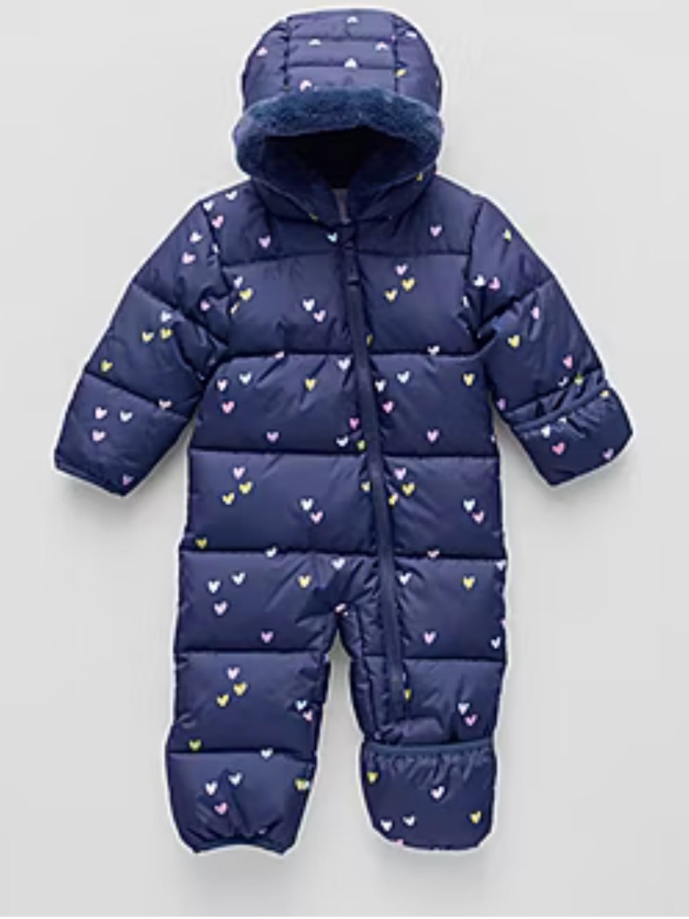 okie dokie Navy Heart Print Puffer Snowsuit
